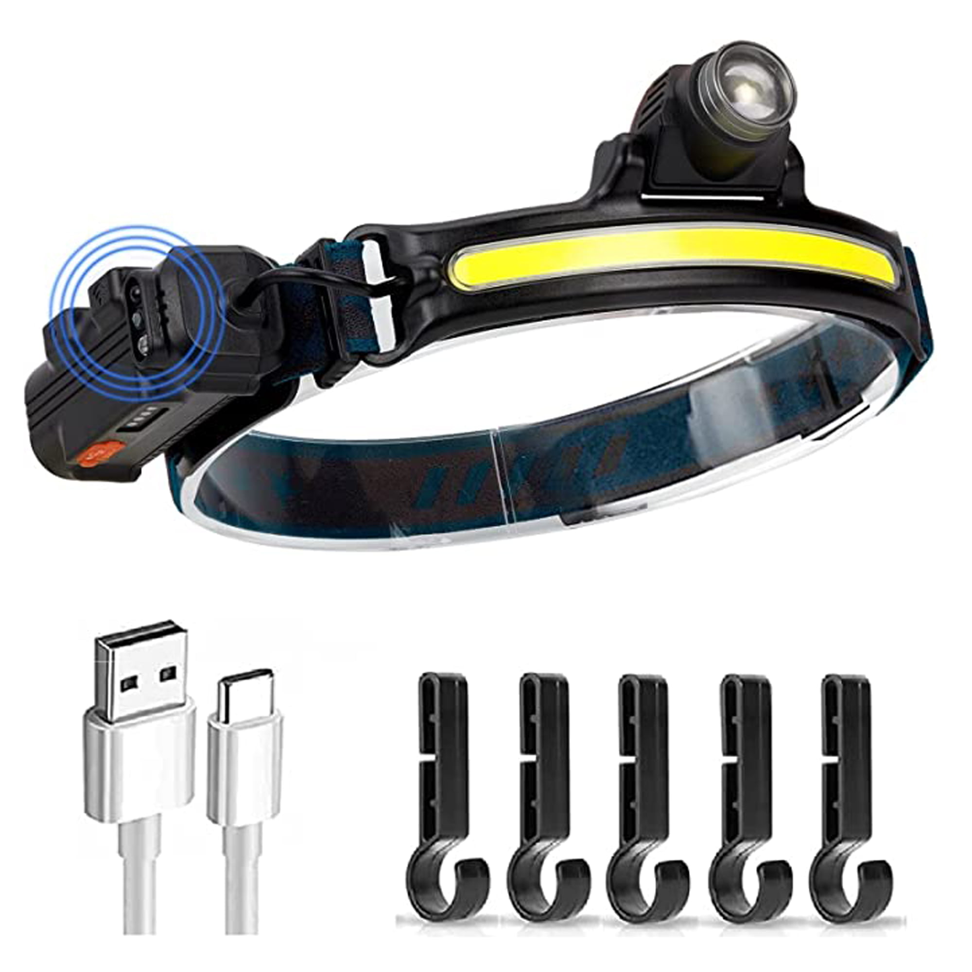 LED Rechargeable Headlamp,Spotlight Head Lamp with Motion Sensor and 5  Modes 350 Wide Beam 5 Modes Headlight Flashlight for Camping Running  Outdoors 1 Pack/2 Pack 