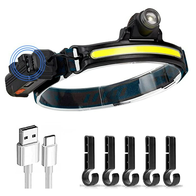 LED Rechargeable Headlamp,Spotlight Head Lamp with Motion Sensor and 5  Clips,230 Wide Beam 6 Modes Headlight Flashlight for  Camping,Running,Outdoors