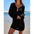 thumbnail image 4 of Swimsuit Cover Up for Women Sexy Metal Ring Hollow V-Neck Long Sleeve Beach Cover Up Mesh Crochet Bathing Suit Cover Ups Shermie, 4 of 6