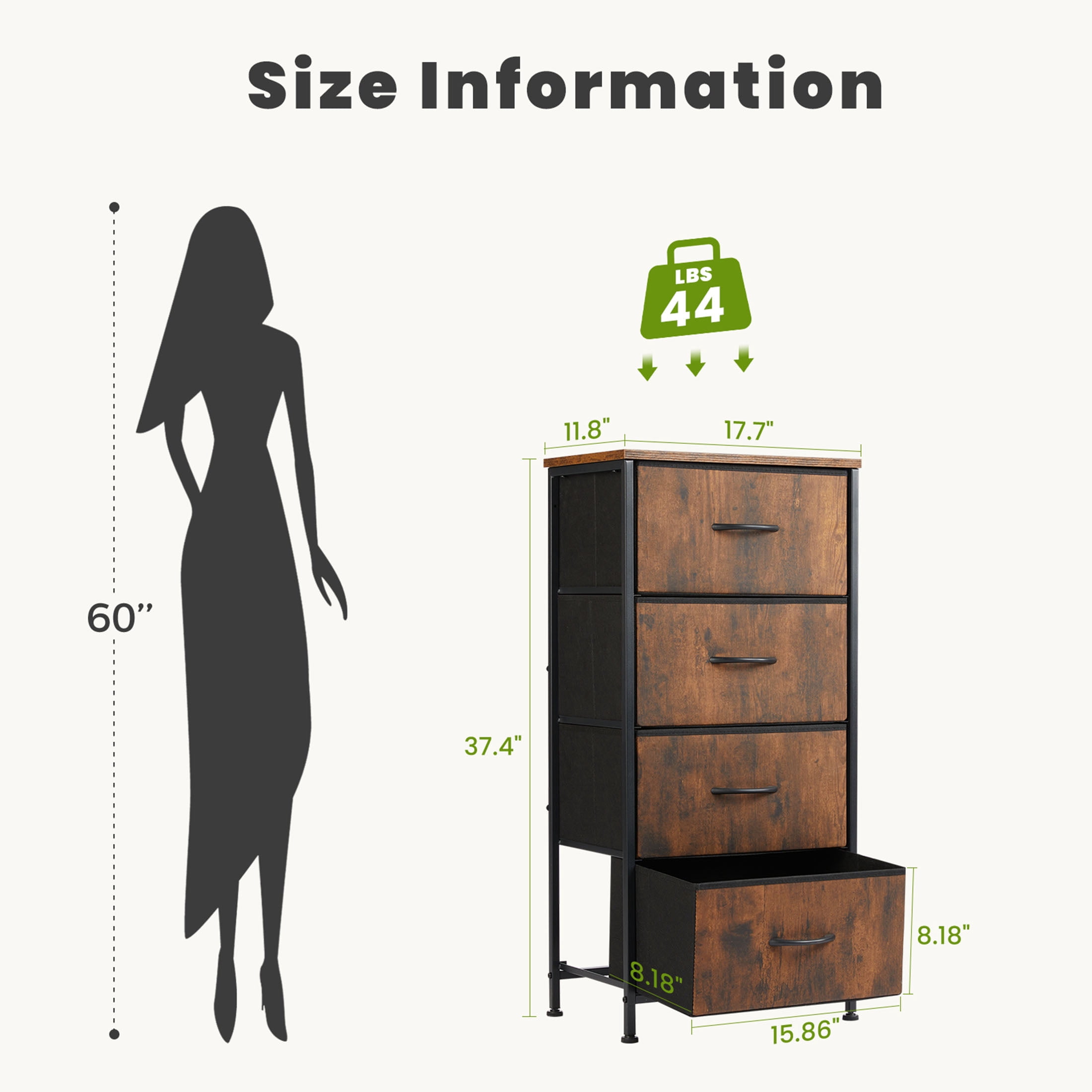 JOINSUN 4 Drawers Dresser, Storage Organizer Units for Clothing, Closet, Fabric Bins, Wood Top, Steel Frame, Lightweight, Rust