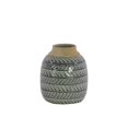 thumbnail image 1 of Urban Trends Collection 50159 Ceramic Round Vase with Gloss Tan Banded Rim Mouth Neck Embossed Parallel Design Body, Gloss & Gray - Small, 1 of 1