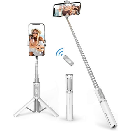ATUMTEK Bluetooth Selfie Stick Tripod, Extendable 3 in 1 Aluminum Selfie Stick with Wireless Remote and Tripod Stand 270 Rotation for iPhone Pro/XS Max/XS/XR/X, Samsung and Smartphone White