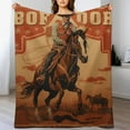 thumbnail image 3 of WERPE  Western Cowboy Blanket Retro Country Western Cowboy Ride Horse Throw Blankets for Boys Men Women, Soft Red Cowboy Bedding Cozy Fall Plush Fuzzy Fluffy Flannel Blanket White, 3 of 6