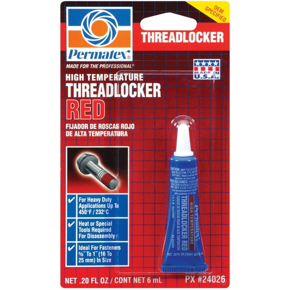 Permatex 24026 High Temperature Threadlocker Red, 6 ml, Pack of 1