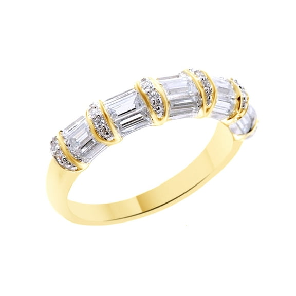 White Cubic Zirconia Engagement & Wedding Band Ring In 14K Yellow Gold Over Sterling Silver (1 Cttw)