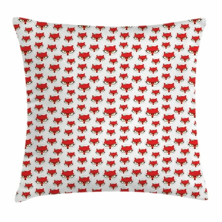 Inside Decorative Glass Fox Throw Pillow Cushion Cover, Cartoon Hipster Red Lady Fox with Glasses and Buckle inside a Circle of Dots, Decorative Square Accent Pillow Case, 18 X 18 Inches, Mint Green Beige Red, by Ambesonne ()