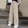 thumbnail image 5 of ATOGUTA Cargo Pants Girls Wide Leg School Uniform Pants Kids Elastic Waist Flowy Summer Beach Lounge Trousers with Pockets Size 5T-15, Khaki, 5 of 7