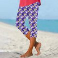 thumbnail image 2 of TaTaai Womens High Waist Summer Artistic Print Slim Fit Capris Soft Elastic Yoga Cropped Trousers For Casual, 2 of 6