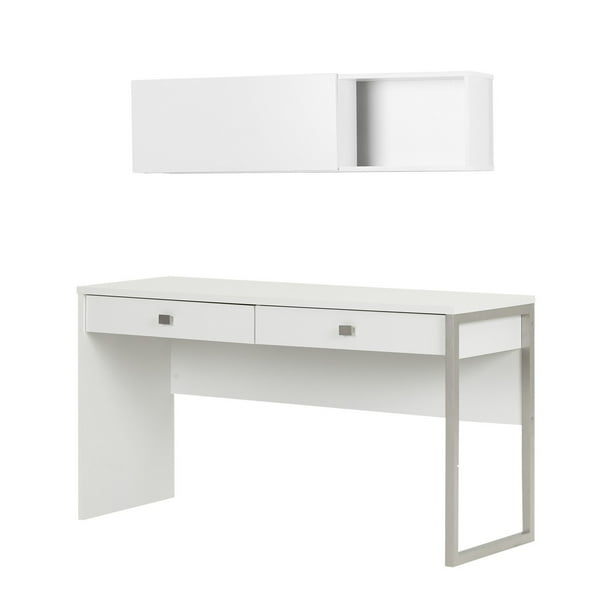 South Shore Interface Desk with 2 Drawers and Wall Mounted Storage Unit