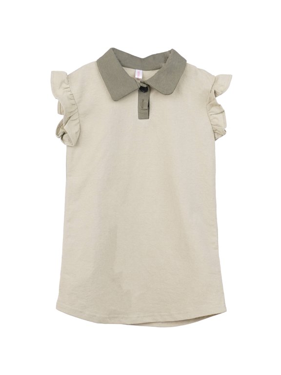 Toddler Girls Summer Ruffle Sleeveless Peter Pan Collar Polo Dress Khaki 3-4 Years