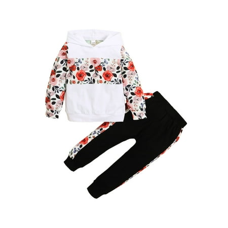 

JBEELATE 3Pcs Infant Toddler Baby Girls Outfits Floral Hoodie Sweatshirt Top+Floral Pants Clothes Set with Bow