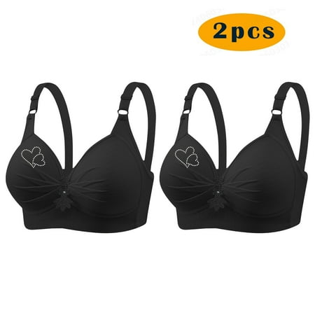 Womens Bras No Underwire Wireless Seamless Bra Ndbuld 2PC Woman s Printing Gathered Together Large Size Daily Bra Underwear No Rims Summer Savings Black M
