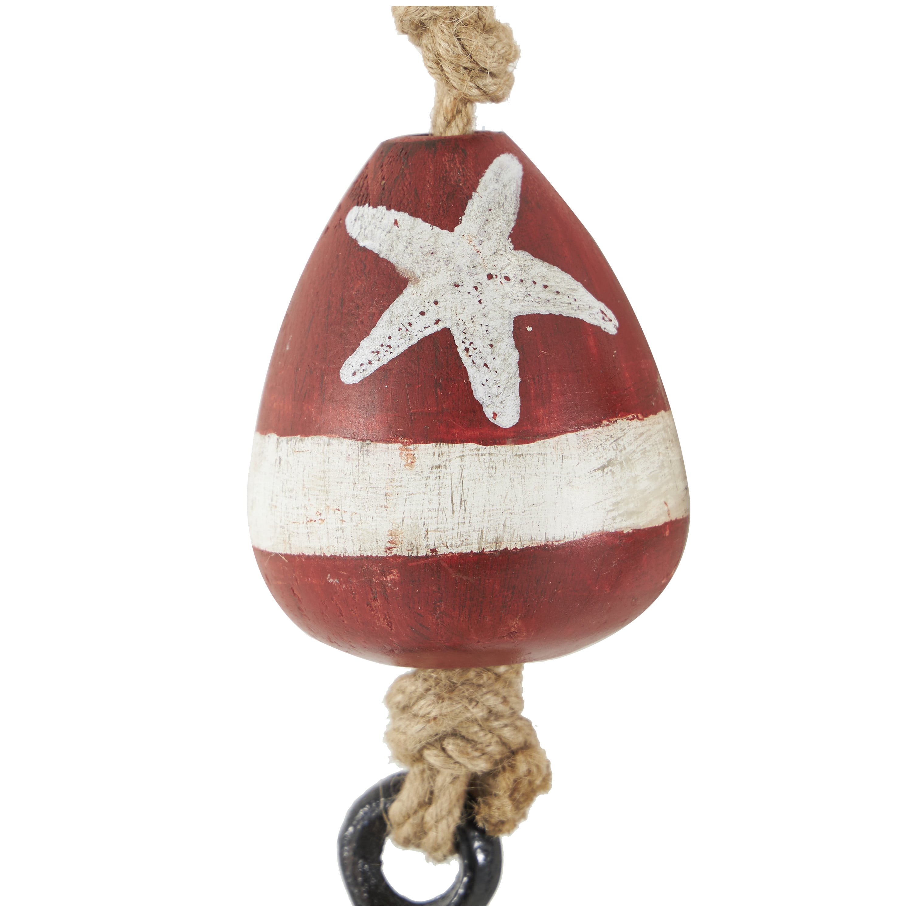 DecMode 3"W, 14"H Red Wood Buoy Wall Hook with Jute Rope and Metal Hook, 3-Pieces
