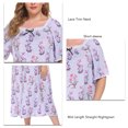 thumbnail image 4 of Camisón De Gran Tamaño Adorno De Encaje Estampado Floral Manga Corta Camisón De Longitud Media para Vacaciones En Casa Fondo Rosa Púrpura Flores Rojas Púrpuras XXL, 4 of 5