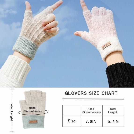 Ljudmp Womens Knit Fingerless Gloves Color Block Half Fingers Mittens Thermal Elastic Cuff Winter Warm Hand Covers Wrist Warmers for Running Sking Sports Pink