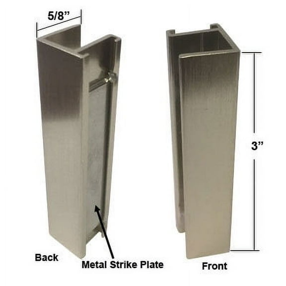 Shower Door U-Channel with Metal Strike Plate for 3/8" and 5/16" Glass - Brushed Nickel