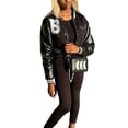 thumbnail image 3 of KOMOO Women Cropped Baseball Jacket Letter Print Long Sleeve Varsity Jacket Bomber Coats Streetwear, 3 of 9
