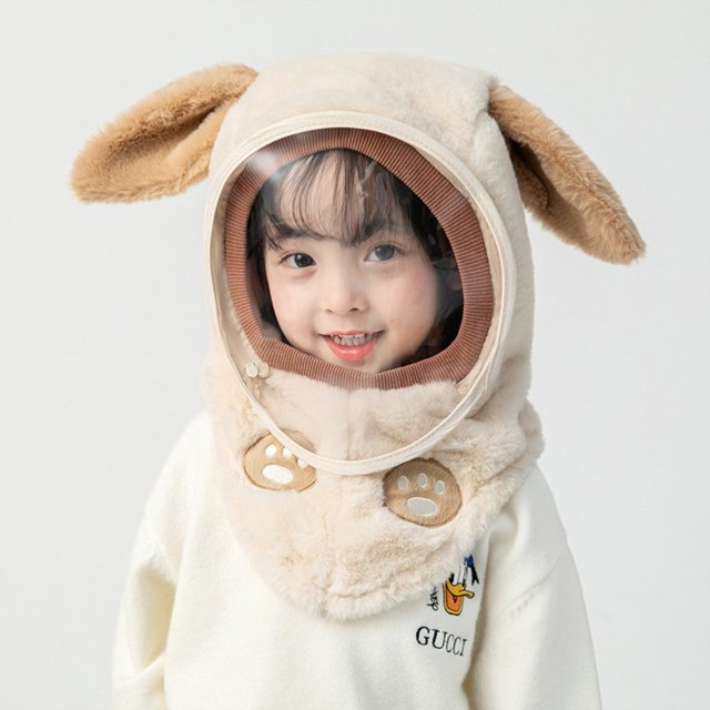 Gorro para niños, otoño e invierno, máscara a prueba de viento, protección para los oídos para niños y niñas, gorro integrado, bufanda gruesa y cálida para bebés