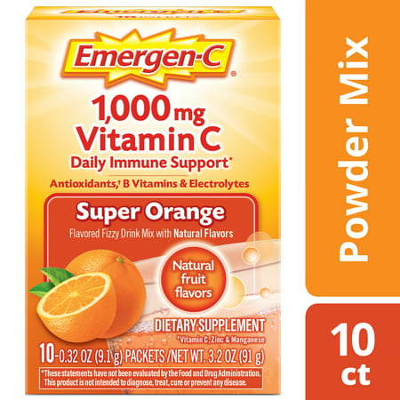 Emergen-C Vitamin C Drink Mix, Super Orange, 1000mg, 10 (Best Vitamins For Acne)