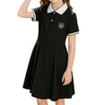 thumbnail image 2 of CUZIBR Girls Fall Polo School Dress Short Sleeve Cute Bow Floral Print Peter Pan Collar Pleated Uniform Dress Kids Back To School Outfit Fashionable Dailywear,Black-b,10-11 Years, 2 of 9