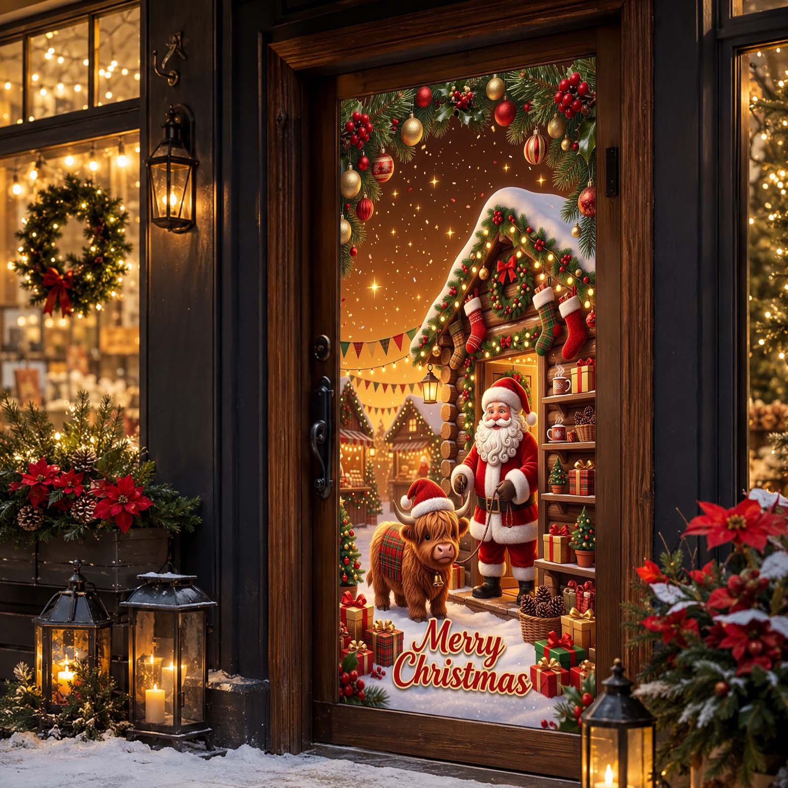 Christmas Front Door Cover, Oversized Entry Banner with Stretch Edge, Soft Polyester Door Wrap