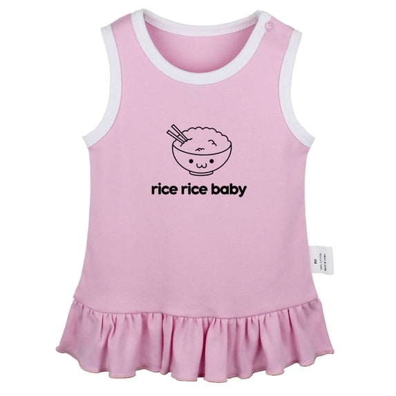 Rice Rice Baby Funny Dresses For Baby, Newborn Babies Skirts, Infant Princess Dress, 0-24M Kids Graphic Clothes (Pink Sleeveless Dresses, 6-12 Months)