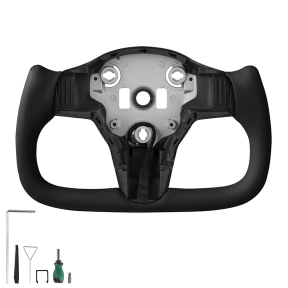 VEVOR Steering Wheel for 2016-2023 Tesla Model 3, Carbon Fiber Steering Wheel D-Shaped Flat-Bottom with Heating Function, Leather Grip with Non-Slip Texture,Accessories Replacement for Model 3, Black