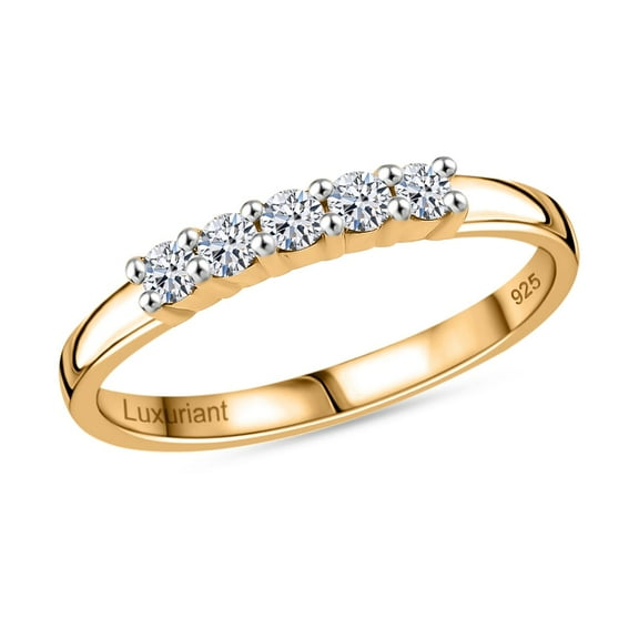 Lab Grown White Diamond Round 925 Sterling Silver 18K Vermeil Yellow Gold Plated Band Ring for Women Jewelry Birthday Gifts Size 8 Ct 0.25