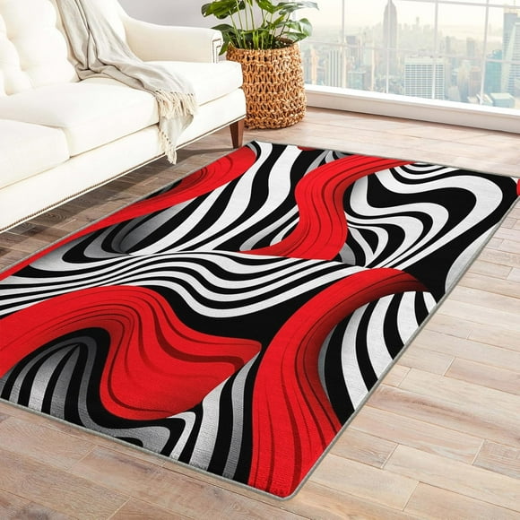 Optical Illusion Rug 4x6 Area Rugs for Bedroom Living Room, Vortex Area Rug, Red Black White Carpet Machine Washable Non-Slip Rug, Soft Low Pile Area Rug, Indoor Decorative Rugs W&I96