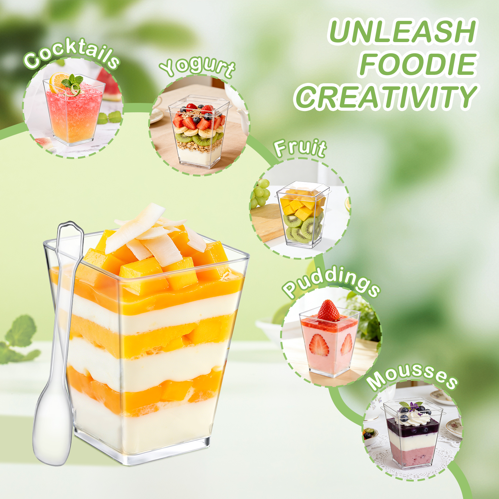 BagDream 5 Oz Plastic Dessert Cups with Spoons, 50 Pack photo 5