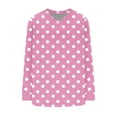 thumbnail image 5 of EchfiProm Tops Womens Pink Y2k Comfy Loose V Neck Polka Dot Long Sleeve Shirts, 5 of 5
