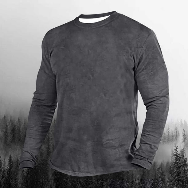 pstuiky camisetas de manga larga para hombre, Camiseta de manga larga para hombre con cuello redondo y color liso. Tops de hombre l