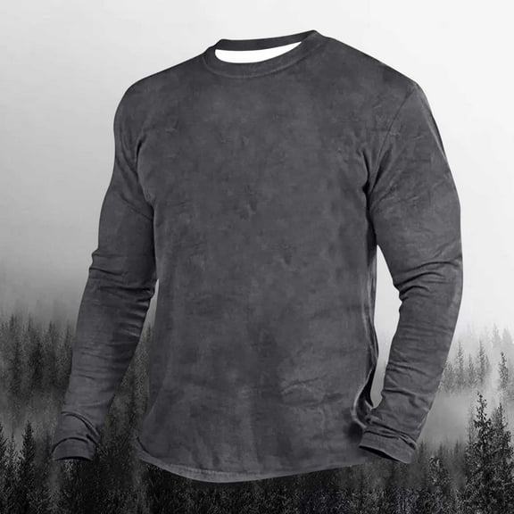 QUNYINEY Black Men's Shirts Crew Neck Solid Athleisure Long Sleeve Tops Pullover Slim Drop Shoulder T-Shirts