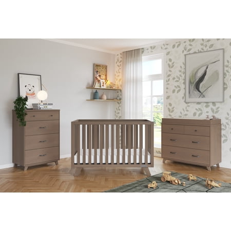 Child Craft SOHO 3 Piece Nursery Furniture Set, 4-in-1 Convertible Crib, 4 Drawer Chest and 3 Drawer Changing Table Dresser (Dusty Heather)