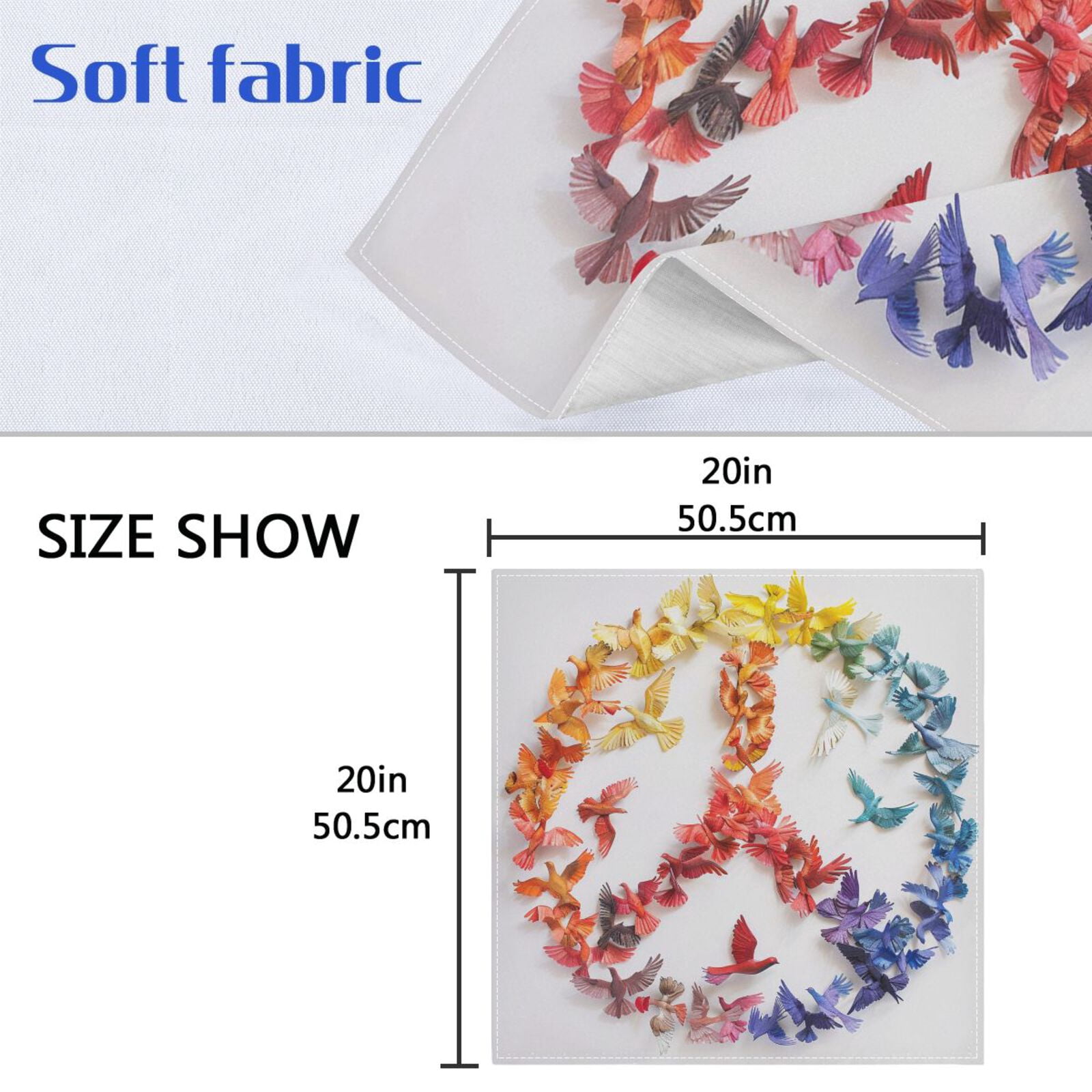 JSTEL Colorful Peace Sign Dove Cloth Napkins Set of 6, 20x20 Inch Washable and Reusable Napkin for Decoupage Dinner Party Everyday Use