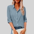thumbnail image 2 of yoeyez Womens Casual Buttons Down Shirts Cotton Linen Work Blouse Long Sleeve Gauze Tshirts Collared Loose Comfy Business Blouses Light Blue,S, 2 of 7