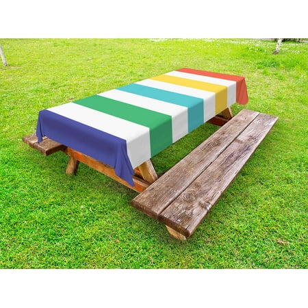 

Striped Outdoor Tablecloth Rainbow Colored and White Fun Horizontal Lines Kids Room Red Yellow Blue Green Art Decorative Washable Fabric Picnic Tablecloth 58 X 104 Inches Multicolor by Ambesonne