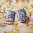 thumbnail image 2 of 12oz Stemless Wine Tumblers Blue Pioneer Flower and Leaf Pattern Vacuum Insulated Stainless Steel Travel Tumbler Cups Mug with Lid and Straw for Champaign,Cocktail,Beer with Cleaning Brush, 2 of 5