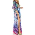 thumbnail image 4 of Sakkas Georgettina Flowy Rhinestone V Neck Long Caftan Dress / Cover Up - Turquosie / Pink - One Size, 4 of 5