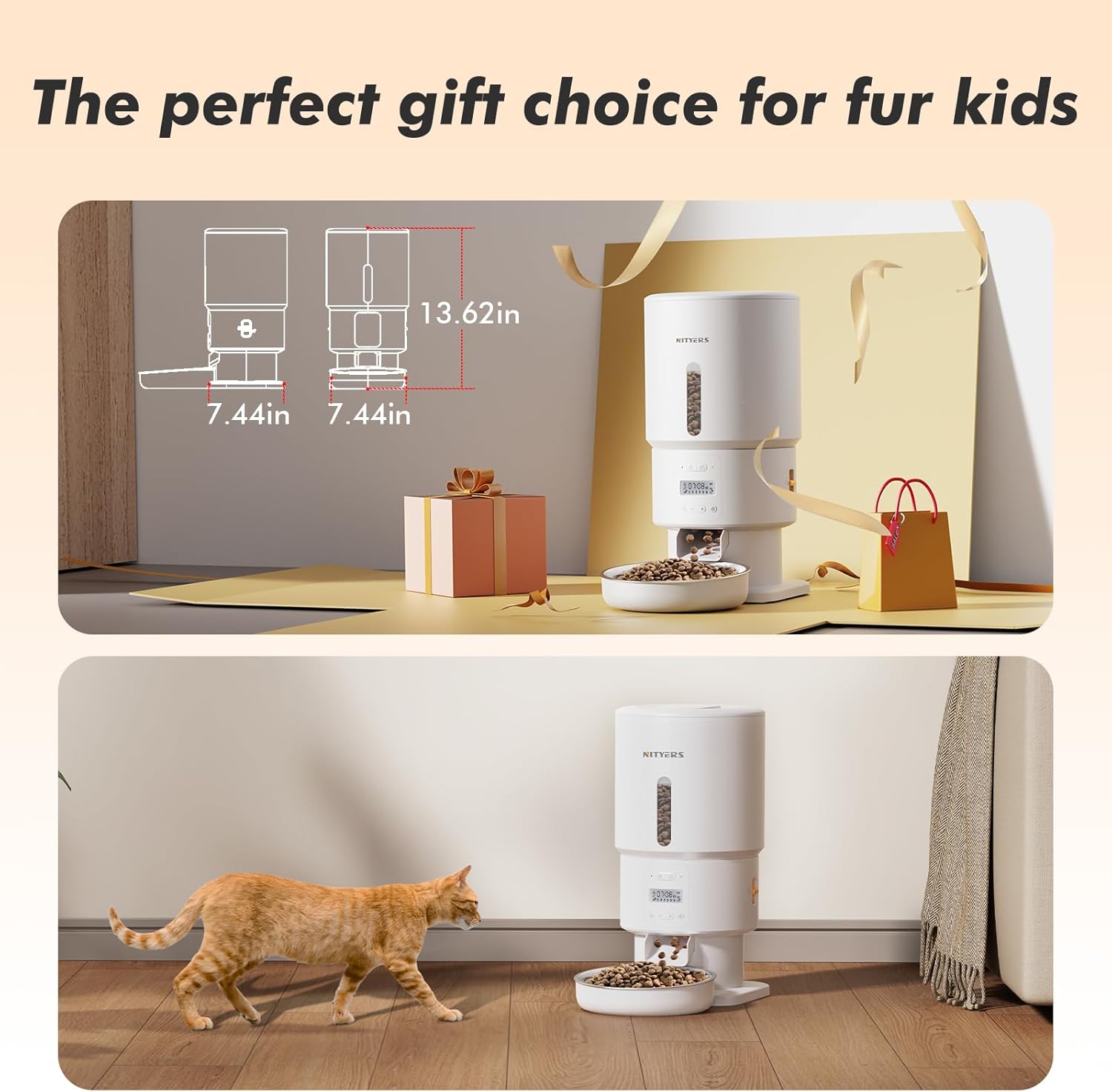 Automatic Cat Feeder - 5L Anti-Clog Dispenser with Voice Recording, Dual Power & Stainless Steel Bowl for Cats and Dogs