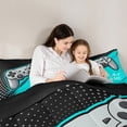 thumbnail image 4 of Feelyou Modern Game Console Twin Bedding Sets 7-Piece, Cyan Artwork Graffiti Bedding Comforter Set, Teens Kids Boys Girls Reversible Sheet Sets, Luxury Bedroom Decor, 4 of 7