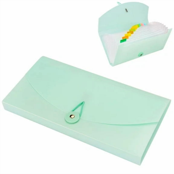 13 Pocket Receipt Folder, Light Green, Plastic, Compact Size, 10.24 X 5.31 X ...
