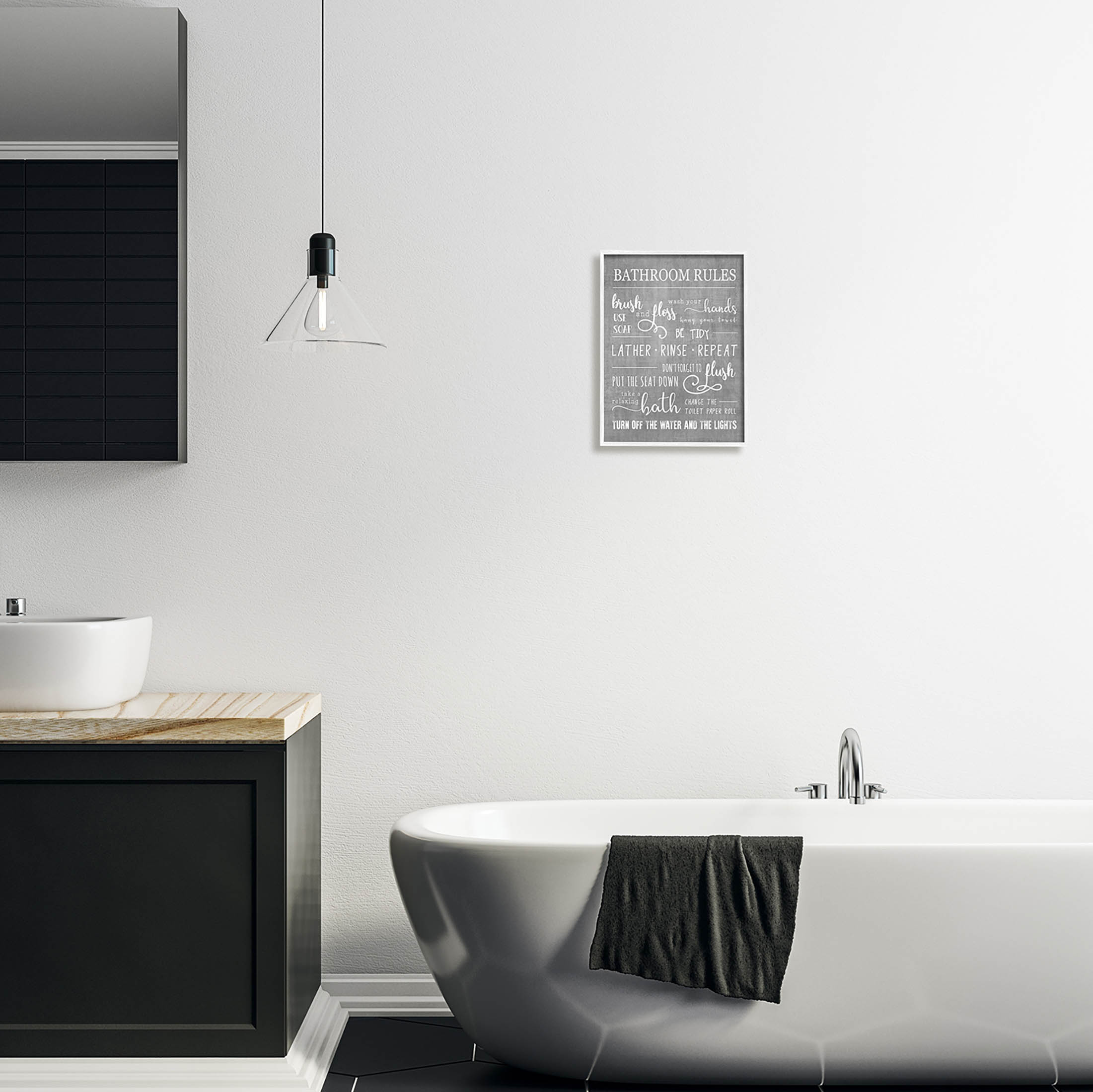 Stupell Industries Bathroom Rules List Sign Graphic Art White Framed Art Print Wall Art, Design by Conrad Knutsen