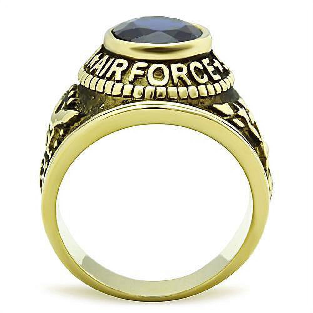 US Air Force Ring for Men and Women Unisex Stainless Steel Military Patriotic Ring in Gold with Blue Stone