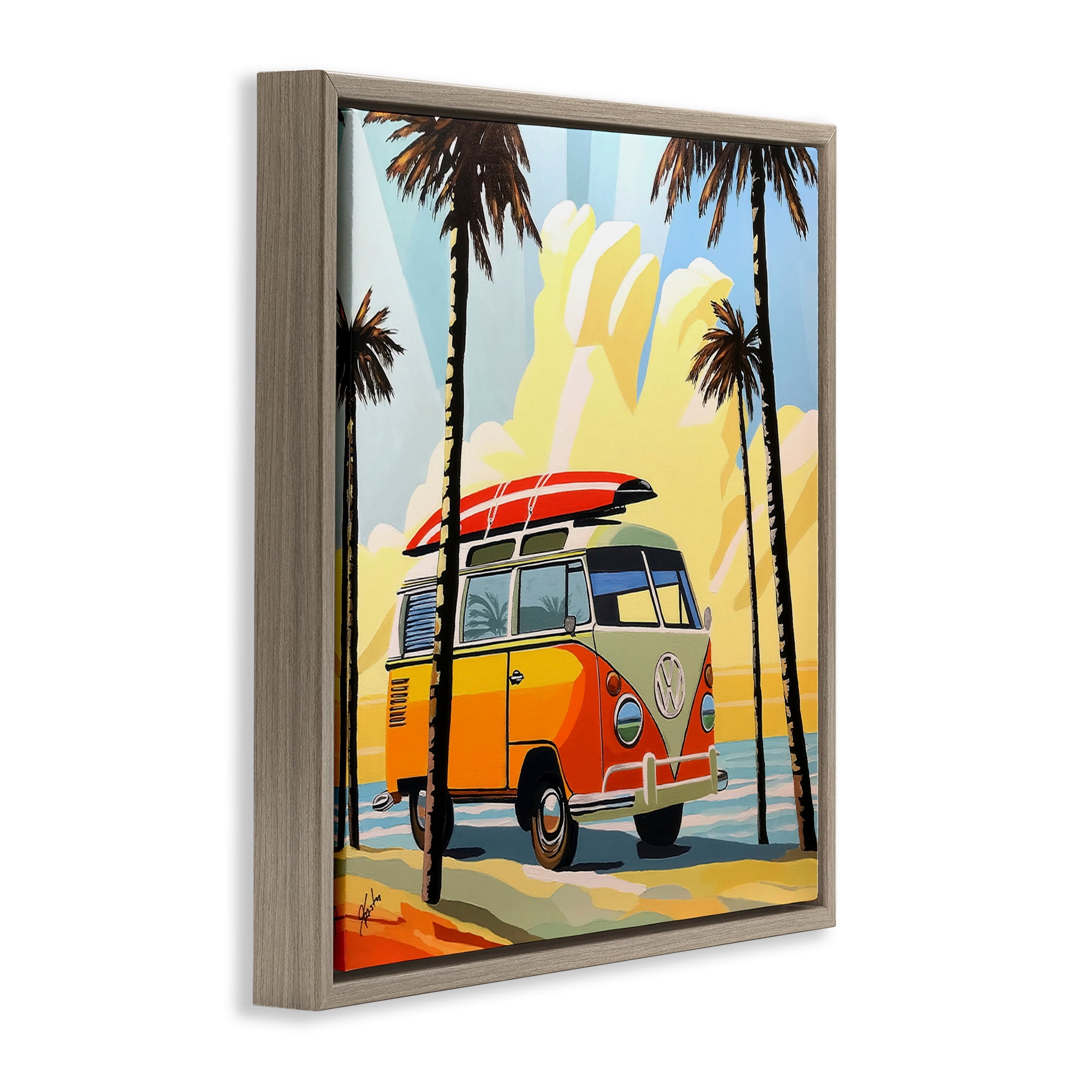 Stupell Industries Road Trip Beach Van Brown Framed Floater Canvas Wall Art, design by John Jaster