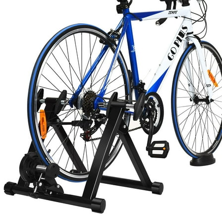 LYYHTY Folding Magnetic Bike Trainer Stand, Indoor Bicycle Exercise Trainer for 26”-28” Bikes, Adjustable Magnetic Resistance, Quiet Flywheel, Front Wheel Block & Quick Release Lever, Black