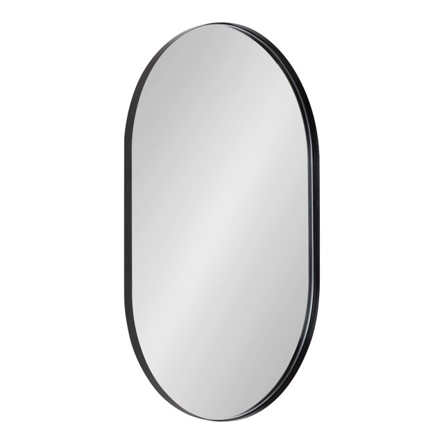 Kate and Laurel Rollo Modern Oval Capsule Wall Mirror, 20 x 30, Black, Decorative Geometric Metal Framed Mirror