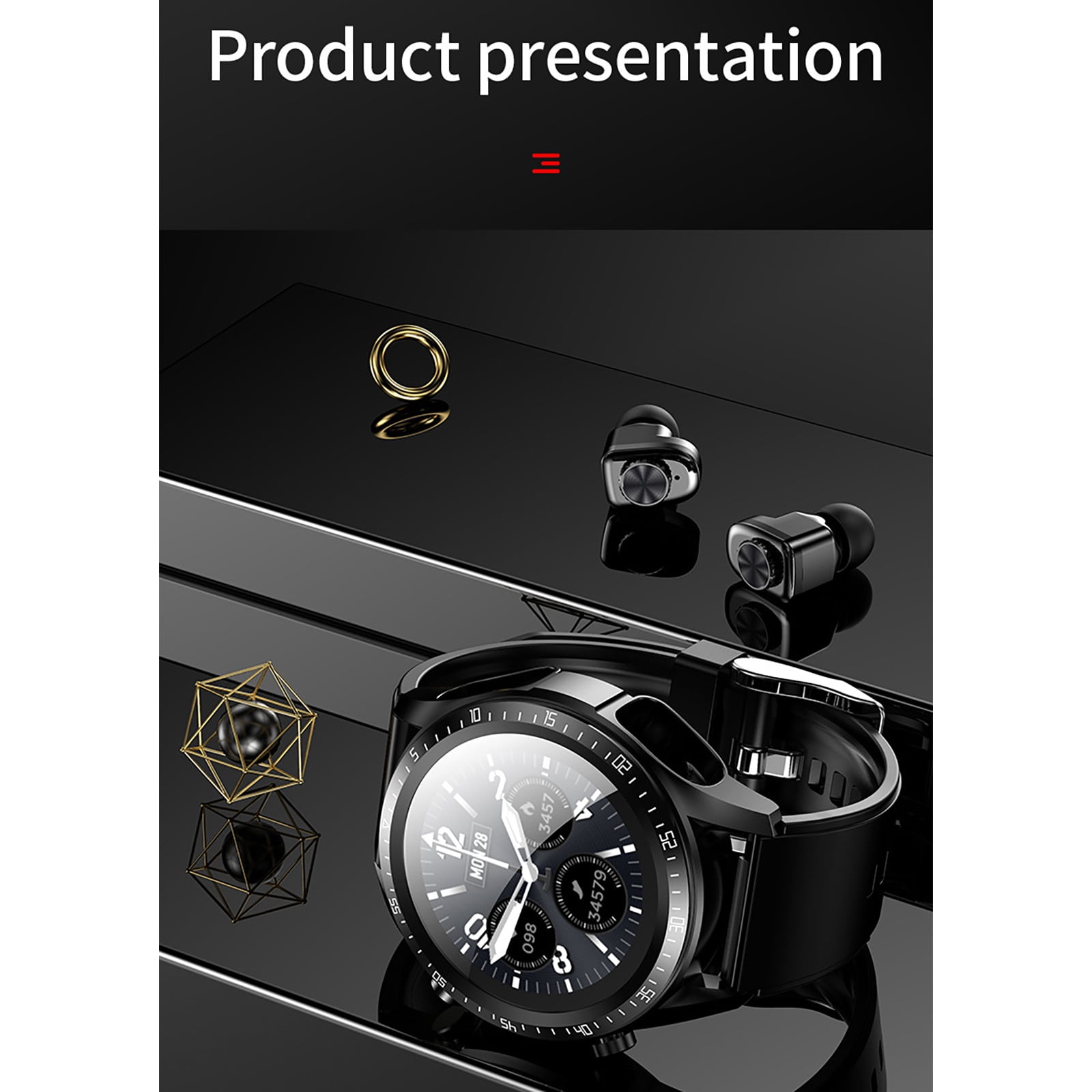 Smart Watches for Women Men - Bluetooth Watch With Earbuds, Round Fitness Watch With Pedometer, Calories, Sleep Monitor, Stress Monitor For IOS And