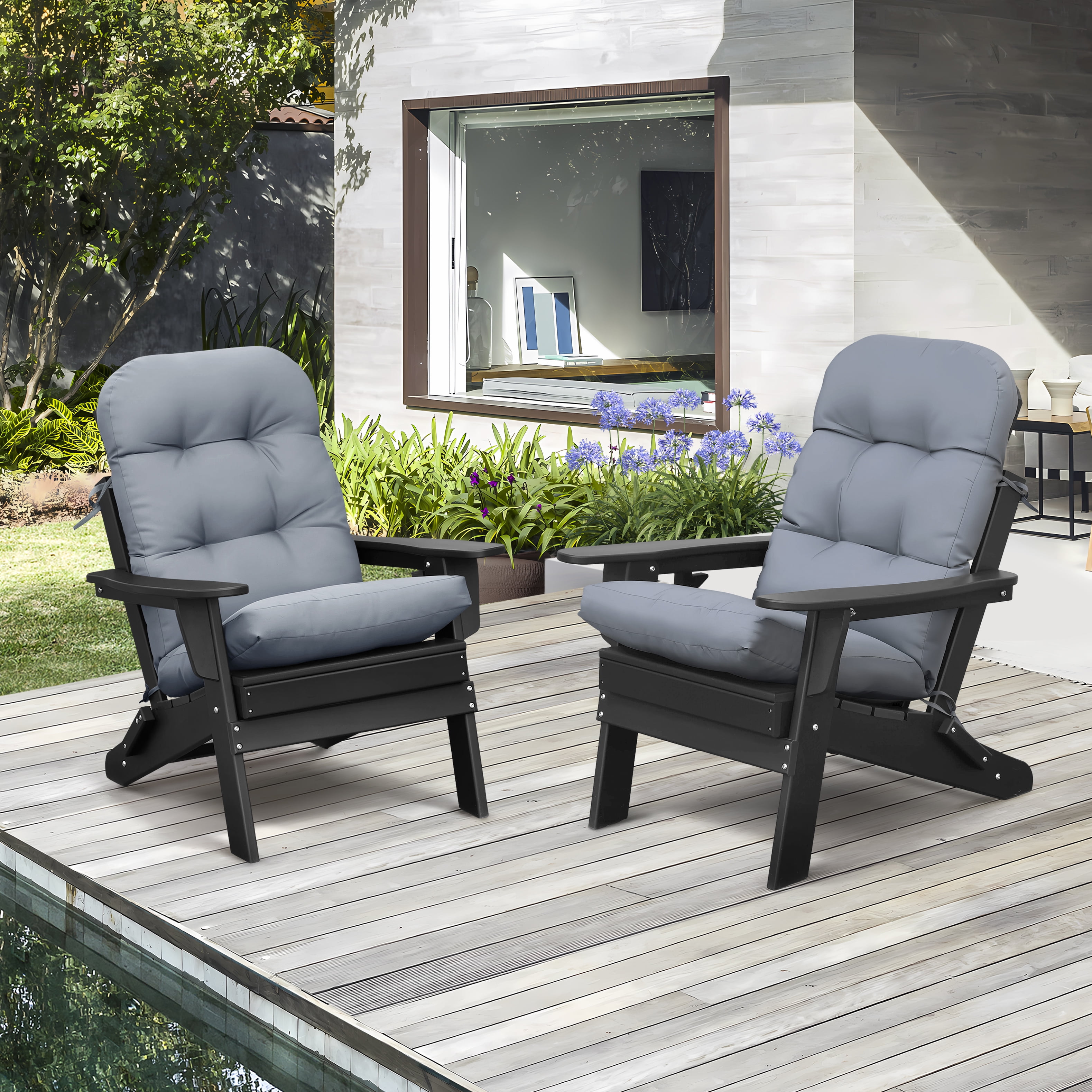 ATR ART to REAL 2 PCS Waterproof Patio Adirondack Chair Cushions,Outdoor Rocking Chair Cushions,Gray