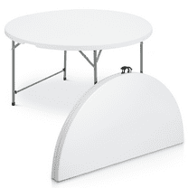 MoNiBloom Round Folding Table with Handle, 4.5Ft Heavy Duty Commercial Event Wedding Party Desk, for 6 to 8 Seat, White